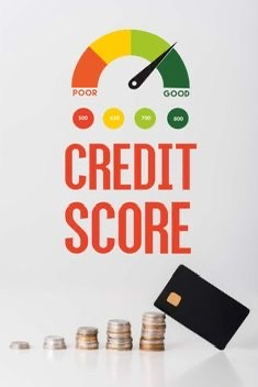 Credit score gauge with coins and card